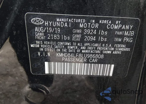 2020 Hyundai Elantra Sel z USA, uszkodzony, nr VIN KMHD84LF8LU986808